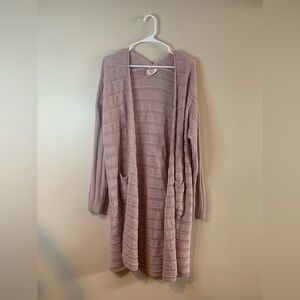 Fantastic Fawn Mauve Oversized Open Knit Lightweight Duster Cardigan GUC